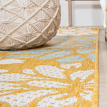 Zinnia Modern Floral Textured Weave Indoor/outdoor Runner Rug